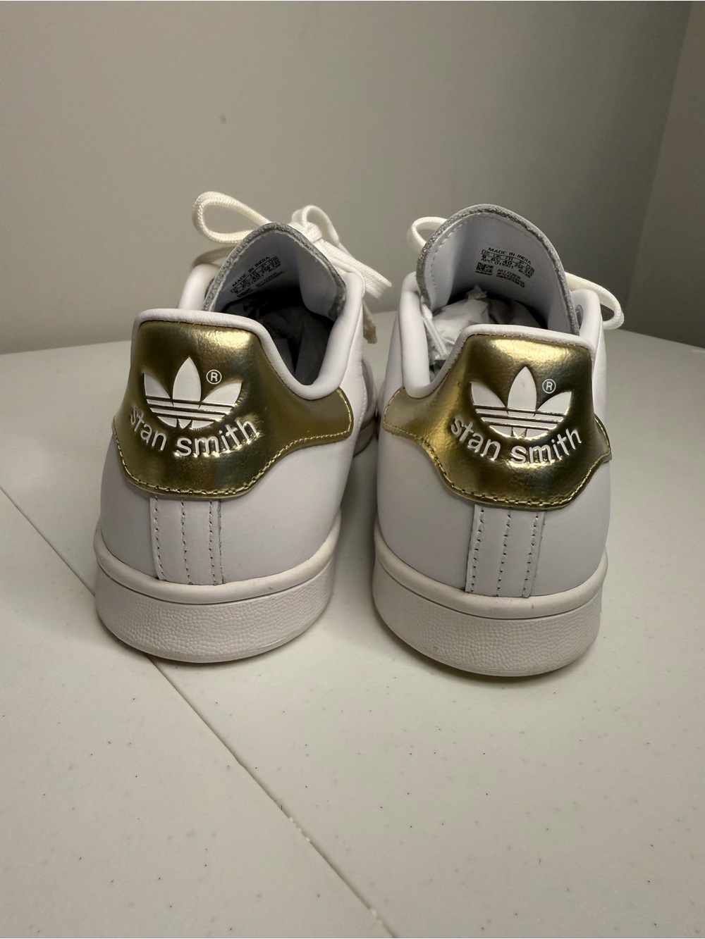 Addidas White Sneakers with Gold Heel Tab